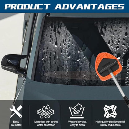 Car Wash Brush with Long Handle, Windshield Cleaning Tool, Car Washing Mop Kit Mitt Sponge Car Cleaning Supplies Kit, Microfiber Towel Gloves Universal for Cars RV SUV Truck Office (Orange)
