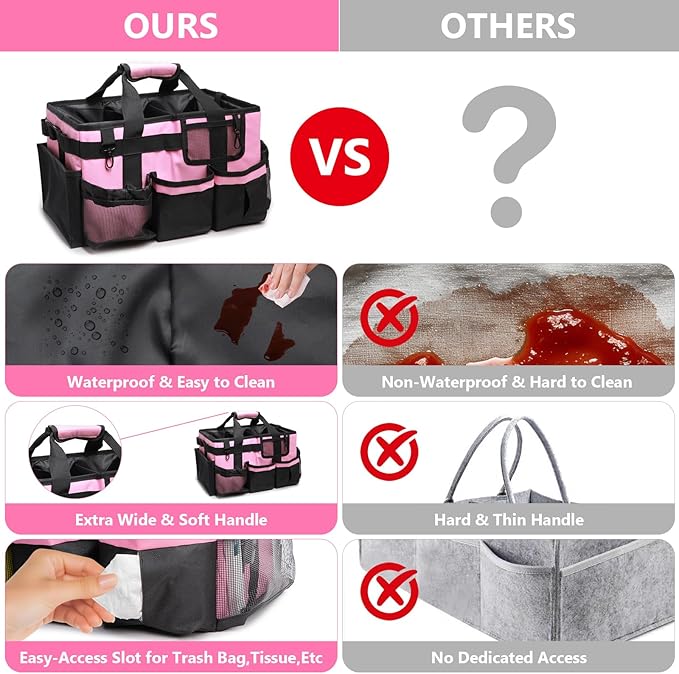 14 inch Large Cleaning Supplies Organizer, Pink Tool Bag with Handle & Adjustable Shoulder Straps, Cleaning Bags for Housekeepers, Cleaners, Cleaning Supply Caddy