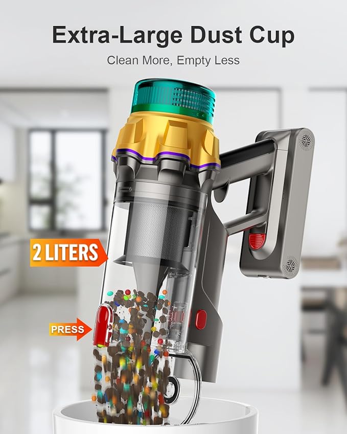 Cordless Vacuum Cleaner, 55KPA 650W 65Mins Extra-Large Dust Cup Cordless Stick Vacuum, Rechargeable Vacuum Cleaner with Self-Standing, Vacuum Cleaners for Home, Hardwood Floor, Carpet, Pet Hair