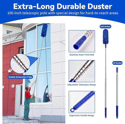 Dusters 6-in-1 Kit, Duster with Extension Pole 100 Inches, Dusters for Cleaning, Cobweb Duster, Microfiber Feather Gap Duster Cleaner for Fans, Blinds, Cars and Furniture