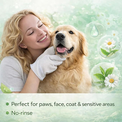 Aurora Pet Glove Wipes for Dogs & Cats, Wearable No-Rinse Grooming Glove Wipes for Paws, Face, Ears & Body, Hypoallergenic Disposable Pet Cleaning Wipes, Unscented, 12 Count