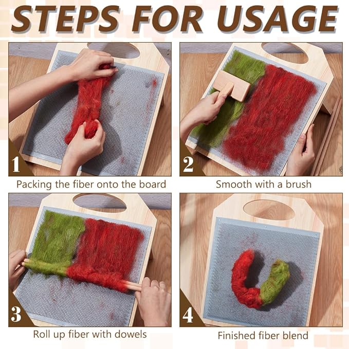 BENECREAT 15.5x12.4inch Wool Blending Board Carding Brush Set, Fiber Blending Board with 1pcs Wool Brush 2pcs Wood Craft Sticks for Mix Colors, Organize Wool Fibers