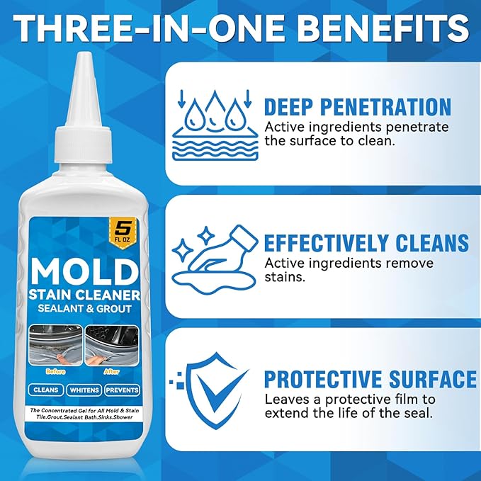 Mold Stain Cleaner, 8 Floz Washing Machine Cleaner Gel with Brush, Household All-Purpose Cleaner Highly Effective in Penetrating for Grout, Fridge, Bathroom, Shower, Front Load Washer