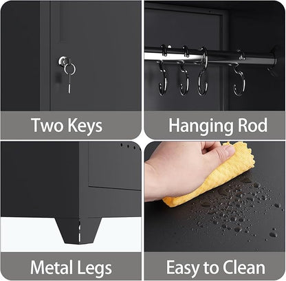 Garage Storage Cabinet, Metal Broom Closet Storage Cabinet,Utility Closet Cabinet for Garage,Office,Gym,Black