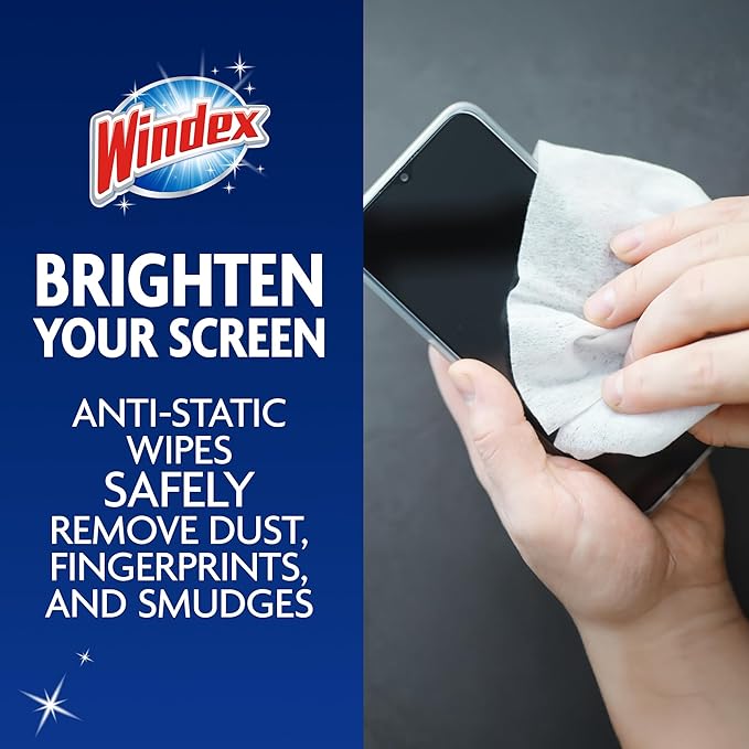 Windex Electronic Cleaning Wipes, Pre-Moistened Screen Wipes for TVs, Phones, and Other Electronics, Resealable for a Freshness Lock, 25 Count (Pack of 12)