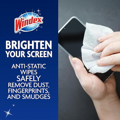 Windex Electronic Cleaning Wipes, Pre-Moistened Screen Wipes for TVs, Phones, and Other Electronics, Resealable for a Freshness Lock, 25 Count (Pack of 12)
