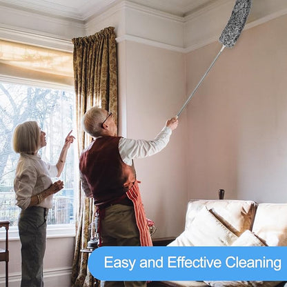 Duster for Cleaning 5-in-1 Kit, 100 Inches Duster with Extension Pole, Extendable Duster, Microfiber Feather Duster, Cobweb Dusters for High Ceilings, Furniture, Blinds, Wall- Grey