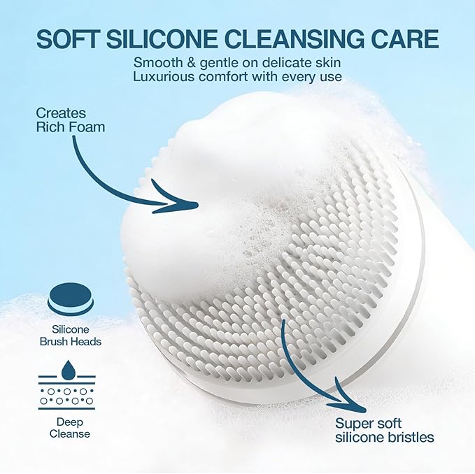 Electric Face Scrubber with Led Display & Facial Cleansing Brush - 6-in-1 Exfoliating Kit, 3 Speeds, IPX6 Waterproof Face Brush for Deep Cleaning, Massage & Gentle Exfoliation-Milk White