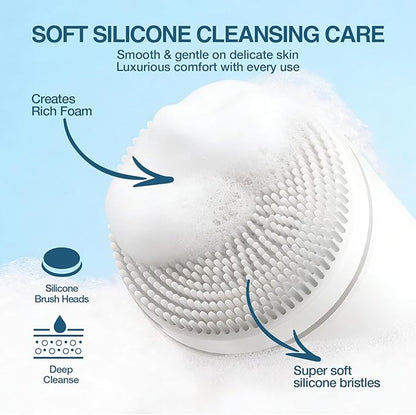 Electric Face Scrubber with Led Display & Facial Cleansing Brush - 6-in-1 Exfoliating Kit, 3 Speeds, IPX6 Waterproof Face Brush for Deep Cleaning, Massage & Gentle Exfoliation-Milk White