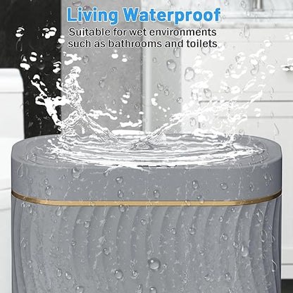 steo spce Bathroom Small Trash Can with Automatic Touchless Lid, 2.6 Gallon Smart Garbage Can Narrow Waterproof Trash Bin for Bedroom, Office, Living Room (Gold Grey)