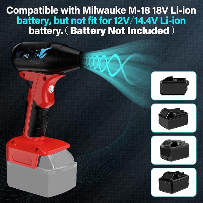 Cordless Jet Blower for Milwaukee 18V M18 Battery, 130000 RPM Handheld Dust Blower with 4 Speeds & Nozzles, Portable Air Blower for Patio, Leaf, Camping & Car Cleaning