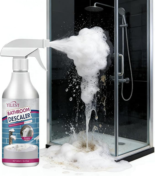 2026 New Multipurpose Bathroom Descaler Foam Cleaner 300ML – No-Rinse Formula with Cleaning Cloth & Sponge, Powerful Limescale Remover for Bathtub, Shower, Taps, Glass, and Tiles