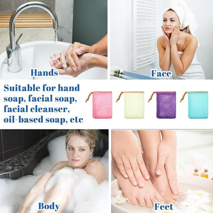 4 Pcs Mesh Bar Soap Pouch, 3.5 x 5.5 Inch Soap Saver Bags with Drawstring Portable Exfoliating Soaps Holder Net for Foaming and Drying Bath Shower (4 Colors)