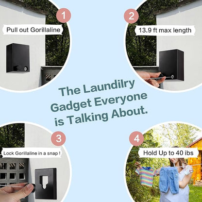 Invisible Retractable Clothes Line Indoor Non-Punch Retractable Wire Rope Portable Retractable Laundry Line Heavy Duty Clothes Dryer 165 inch Long Non Slip Clothesline
