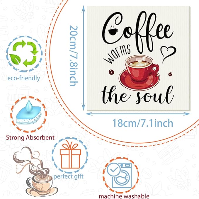 Remagr 6 Pcs Swedish Kitchen Dish Towels Kitchen Cloths Reusable Sponge Cleaning Cloths Absorbent Dish Cloth Quick Drying Washable Cleaning Wipes No Odor Hand Towel (Coffee)