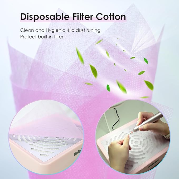 Nail Dust Collector with Lamp&50pcs Disposable Filter&Dusting Brush, Electric Nail Vacuum Cleaner Dust Fan Suction Machine for Manicure Acrylic Gel Nails Polishing, Low Noise,Salon Home