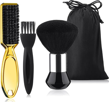 Patelai 3 Pieces Neck Duster Brush Barber Hair Blade Clipper Soft Nylon Trimmer Shaver Razor Cleaning with Storage Bag for Hair Styling(Gold)