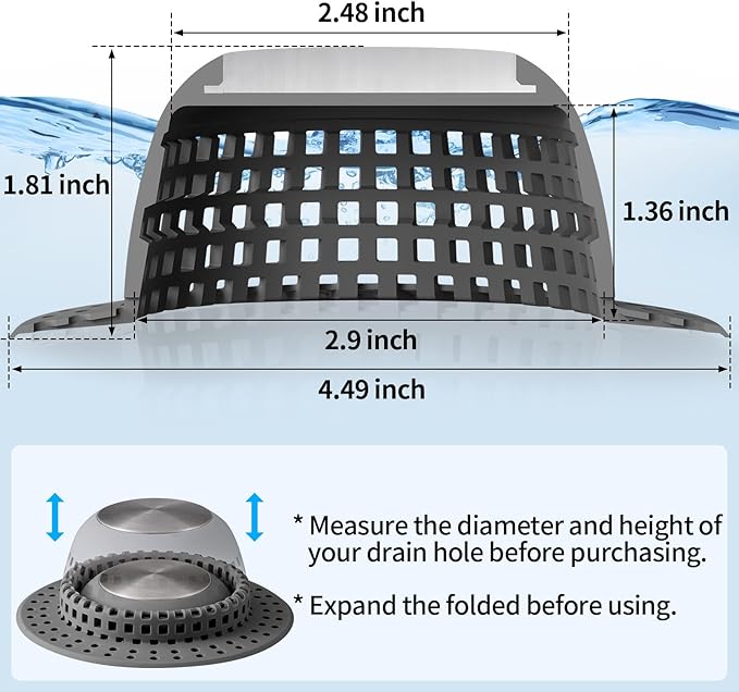Aluvor Shower Drain Hair Catcher, Bathtub Drain Cover Foldable Silicone Shower & Tub Protector for Pop-Up & Regular Drains