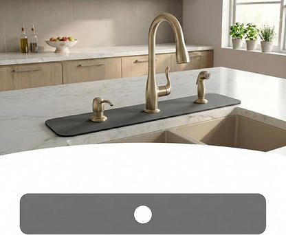 33" Lx5.5 W Long Kitchen Sink Faucet Mat: Customizable Grey Splash Guard with Pre-Cut Center Hole for Large Double Bowl Sink, DIY to Fit Irregular Sink 2, 3, 4 Holes with Soap Dispenser & Air Gap