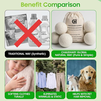 Wool Dryer Balls XL 6-Pack - 100% Organic New Zealand Wool, Reusable Natural Fabric Softener for Laundry, Reduce Drying Time & Static, Eco-Friendly Dryer Balls for Pet Hair Removal