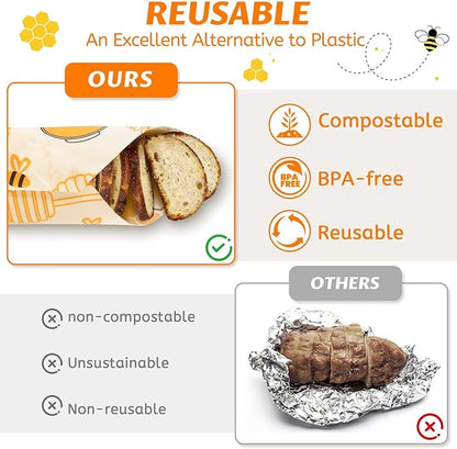 Beeswax Wraps for Food – Reusable Beeswax Bread Bag & Sandwich Wrap, Organic & Eco-Friendly & Sustainable Bees Paper, Perfect Alternative to Aluminum Foil Sourdough Storage & Plastic Wrap（Bee jar）