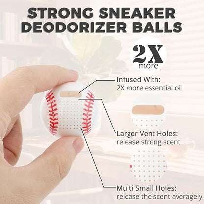 Knixmax Shoe Deodorizer Balls Strong, Odor Eliminator for Sneaker Gym Bag Closet Locker, Unpleasant Smell Remover Ball for Men Women Teens, 6 Packs Fresh Linen Baseball