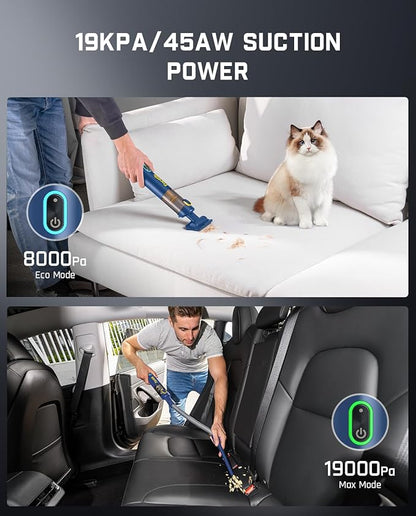 Fanttik Slim V8 APEX Car Vacuum, 4-in-1 Portable Mini Cordless Vacuum with 19000pa Suction Power, Type-C Charge, 2 Suction Modes, Handheld Vacuum for Small Jobs, Car, Office Desk, Keyboards (Blue)