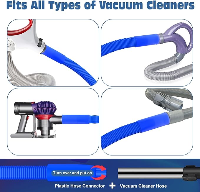 PetOde 2 Pieces Dryer Vent Cleaner Kit - Upgraded Vacuum Hose Attachment Compatible with Most Vacuum Cleaner, Flexible Dryer Lint Brush, Quickly Lint Remove, Deep Blue