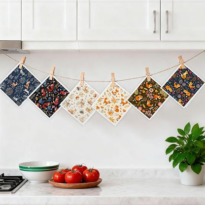 Mixed Fall Animal Swedish Kitchen Dishcloths Dish Towels 6 Pack, Fox Dish Towels for Kitchen, Swedish Dishcloth with Deer, Paper Towels Reusable, Dish Cloth Towel Cleaning Wipe for Home Party