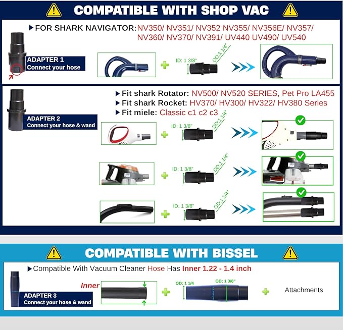 Universal Vacuum Attachments Hardfloor Brush and Replacement Accessories for Vacuum Cleaners - Horsehair Hardwood Floor Attachments and Vacuum Hose Adapter Kit - Vacuum Attachments for Car Detailing