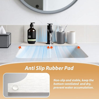 Kitchen Sink Faucet Mat, Diatomaceous Earth Quick Dry Sink Splashback Drying Mat, Kitchen Faucet Super Absorbent Mat, Quick-Drying Water Absorbing Stone Tray (White, 18.1" x 3.9")