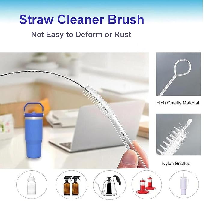 3 Pack Bottle Cleaning Brush Set with Detachable Keychain Ring, Narrow Neck & Straw Cleaner, Portable for College Dorm & Travel