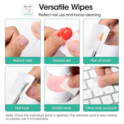 Gellen 400 Pack Nail Cleanser Pads and Acetone Nail Polish Remover Pad Kit, Professional Individually Wrapped, Quick Easy with Glycerin Moisturizing