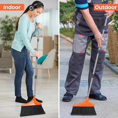Heavy-Duty Angle Broom for Floor Cleaning with 52" Long Handle Stiff Bristle Angle Commercial and Industrial Broom, Indoor Outdoor Broom for Garage Kitchen Office Lobby Patio