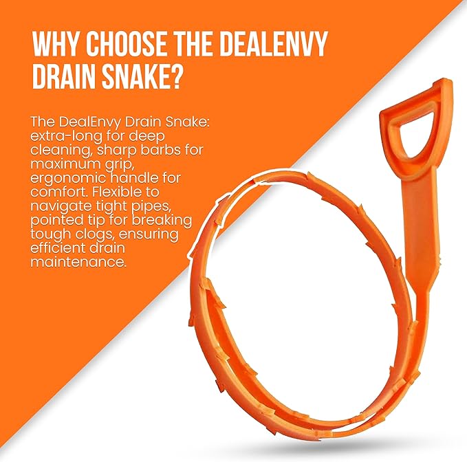 Snake Drain Hair Clog Remover Tool Set, 3pcs (50cm/19.7 Inches) - Drain Cleaner for Sink, Shower, Tub, Bathroom, Kitchen, Toilet, Sewer Pipes - Hair Catcher and Drain Auger