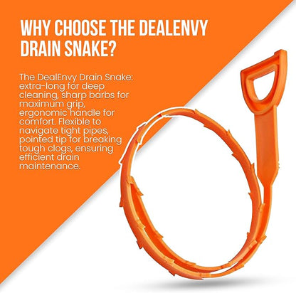 Snake Drain Hair Clog Remover Tool Set, 3pcs (50cm/19.7 Inches) - Drain Cleaner for Sink, Shower, Tub, Bathroom, Kitchen, Toilet, Sewer Pipes - Hair Catcher and Drain Auger