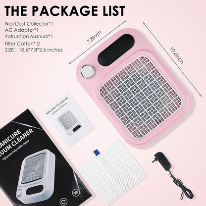 Pink Nail Dust Collector with Reusable Filter for Acrylic Gel Nails, Power Nail Vacuum Cleaner Dust Catcher Adjustable Dust Sucker for Nails Manicure Pedicure at Home Nail Salons