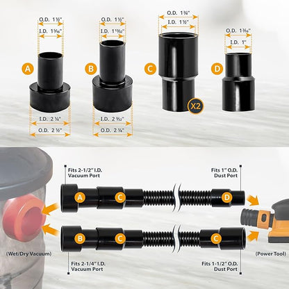 POWERTEC 70510 10 Ft. Vacuum Hose Dust Collection Kit with 5 Fittings, Tapered Reducer and Quick Connect Dust Port Adapter for Woodworking Power Tools, Home and Wet/Dry Shop Vacuums