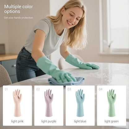 ThxToms 4 Pairs Reusable Natural Latex Dishwashing Gloves, 13" Long, 10 Mil Thick, Non-Slip Rubber Kitchen Cleaning Gloves, Multi-Color, Ideal for Household, Bathroom, Pet Care & Gardening, Medium