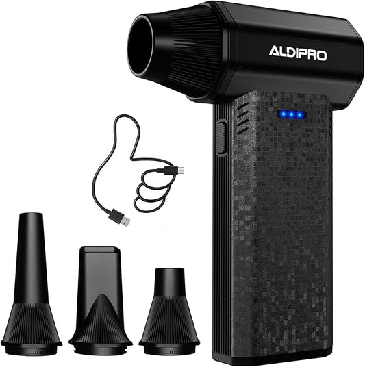ALDIPRO Brushless Compressed Air Duster - 110000RPM Electric Air Duster, Rechargeable 3-Speed Small Blower & PC Cleaning Kit for Computer, Keyboard, Car and House
