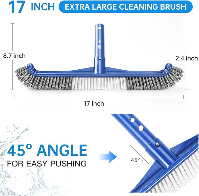 Pool Brush Head, Scrub Brush with Premium Nylon Bristles,Curved Ends High-Efficiency Pool Broom/Pool Brushes for Cleaning Inground/Above Ground,Swimming Pool, Walls, Bathtubs, Tiles & Floors(Blue)