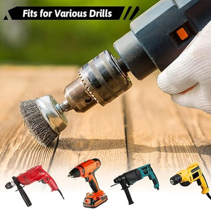 Double Elite Wire Brush for Drill Set 21 Pcs, Abrasive Wire Wheel for Drill 1/4 Inch Hex Shank, Drill Wire Brush Coarse Crimped Carbon Steel, Wire Brush Drill Attachments