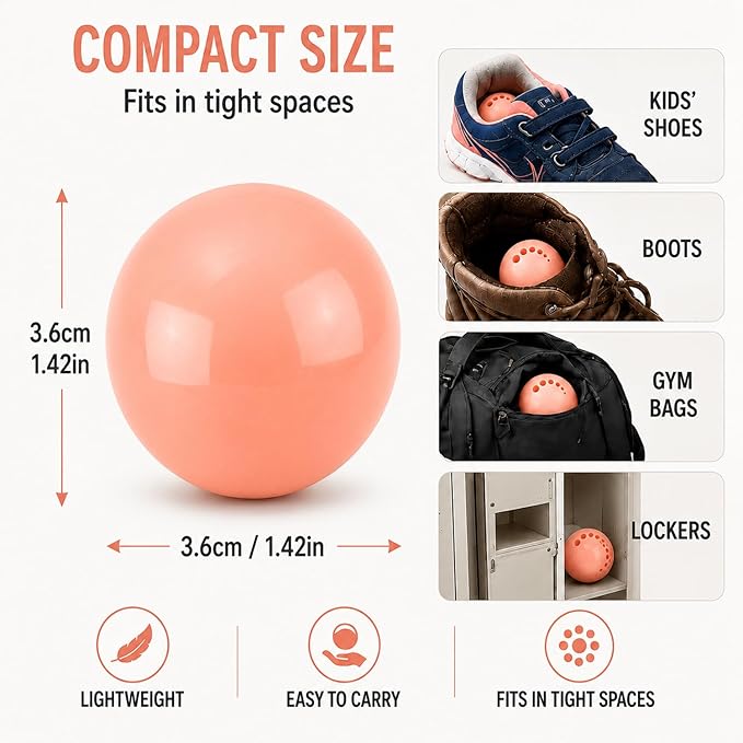 Knixmax Shoe Deodorizer Balls, Odor Eater Ball for Sneakers Boots Mules, Air Fresheners for Gym Gear Bags Lockers, Peach scent, Pack of 6, Pink