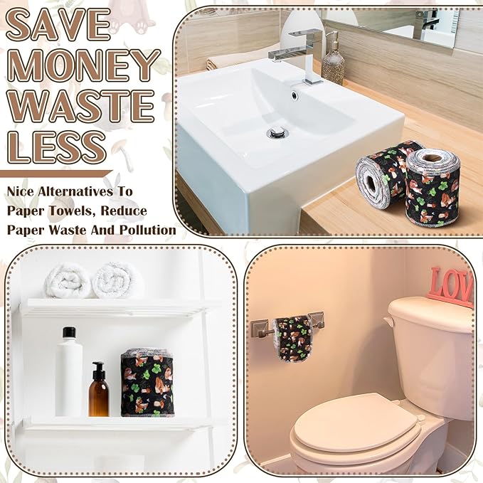 FuWeave 60 Pack Reusable Toilet Paper Washable Soft Bidet Towels Bulk Gifts Paperless Rolls Flannel Cotton 12'' x 4.3 Family Cloth Wipes Bathroom Napkins with Cardboard (Wilderness)