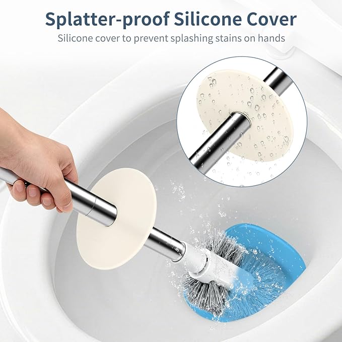 Toilet Bowl Brush and Holder, Durable Toilet Scrubber Bristles, Long Stainless Steel Handle, Ceramic Texture Toilet Brush and Holder Set, Deep Cleaning Toilet Brush for Bathroom, Cream