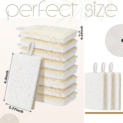 Sliner 12 Pack Natural Kitchen Sponges Compostable Cellulose Dish Scrubbers, Biodegradable Scrub Brushes Reusable Cleaning Loofah for Dishes Pots Pans Kitchen Bathroom Household