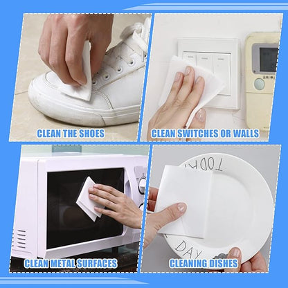 Sawysine 100 Pack Eraser Sheets Sponge Disposable Thin Cleaning Melamine Sheets Foam Sponge Pads Home Eraser Wipes for Kitchen Shoe Furniture Bathroom Shower Cleaner