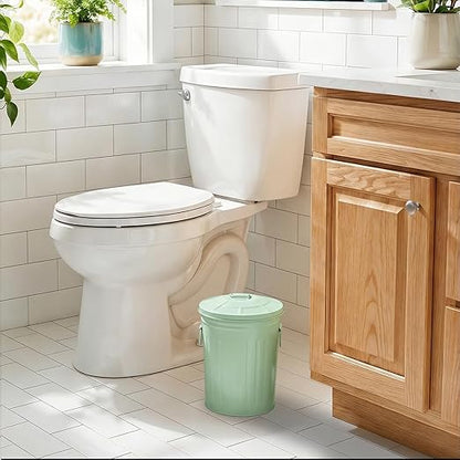 Plexon 2 Gallon Small Metal Trash Can with Lid Bathroom Garbage Can with Lid Bathroom Trash Can for Bedroom Office Kitchen Indoor Waste Basket, Round Powder Coated Green Bucket