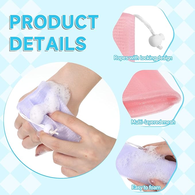 8 PCS Soap Mesh Bag, Multicolor Bar Soap Saver Bags Soft Soaps Sleeve Portable Soaps Mesh Bags with Drawstring for Men Women Shower Facial Body Cleaning