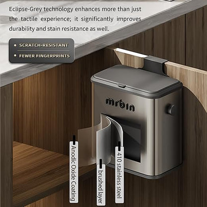 MRBIN Stainless Steel Compost Bin Countertop with Lid, Hanging Trash Can for Kitchen Cabinet Door, Indoor Recycle Basket Food Waste Scrap Dustbin for Kitchen Under Sink with Inner Bucket